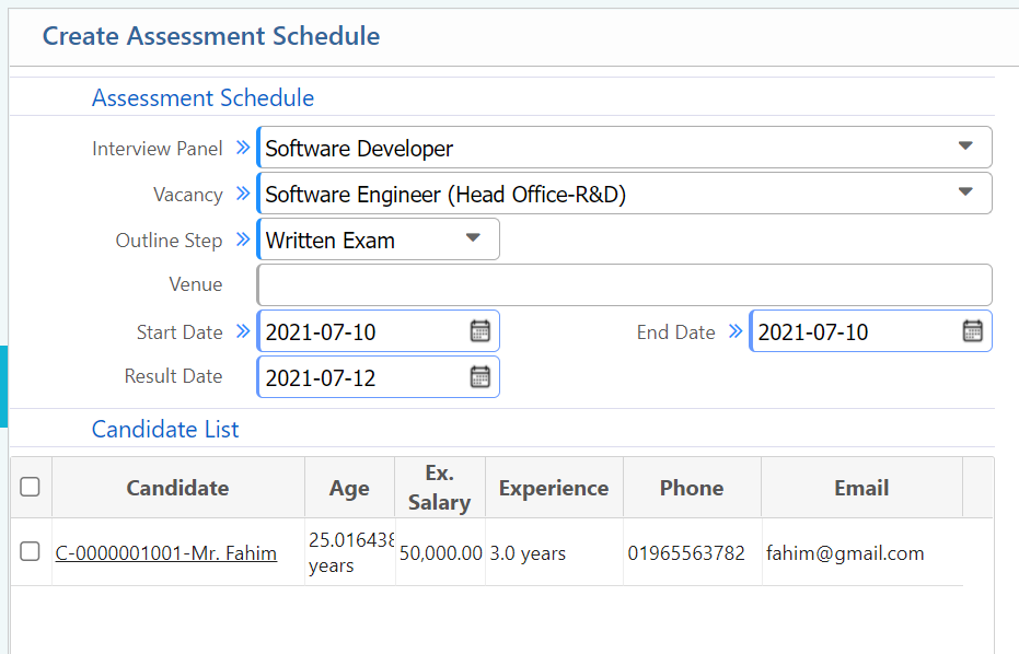 Add Assessment Schedule